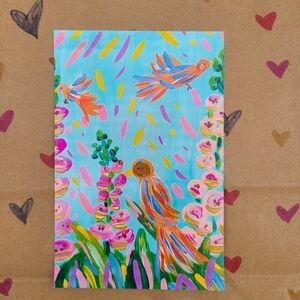 Vibrant Floral and Bird Art Print Colorful wall art 4x6 art print